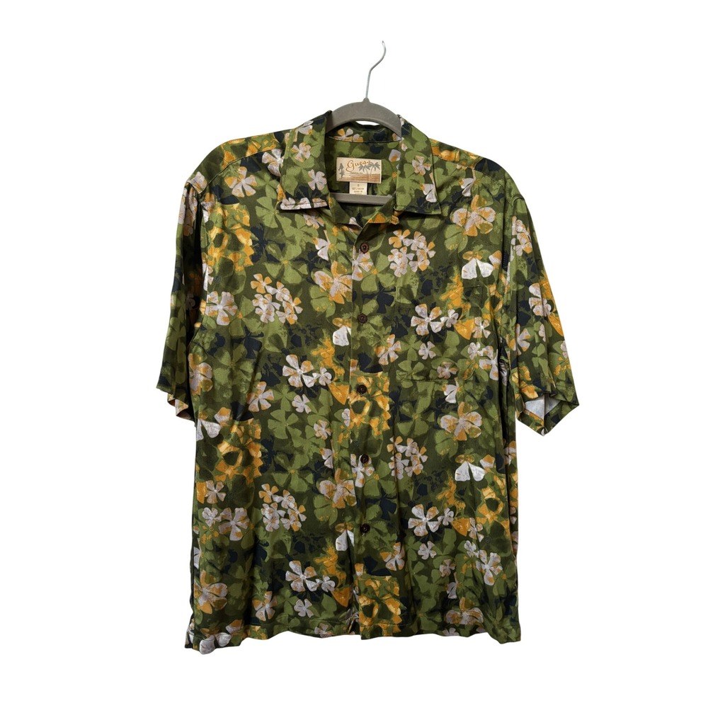 Guess Tropical Sol Mens Small Green Floral Rayon Short Sleeve Button Down Shirt